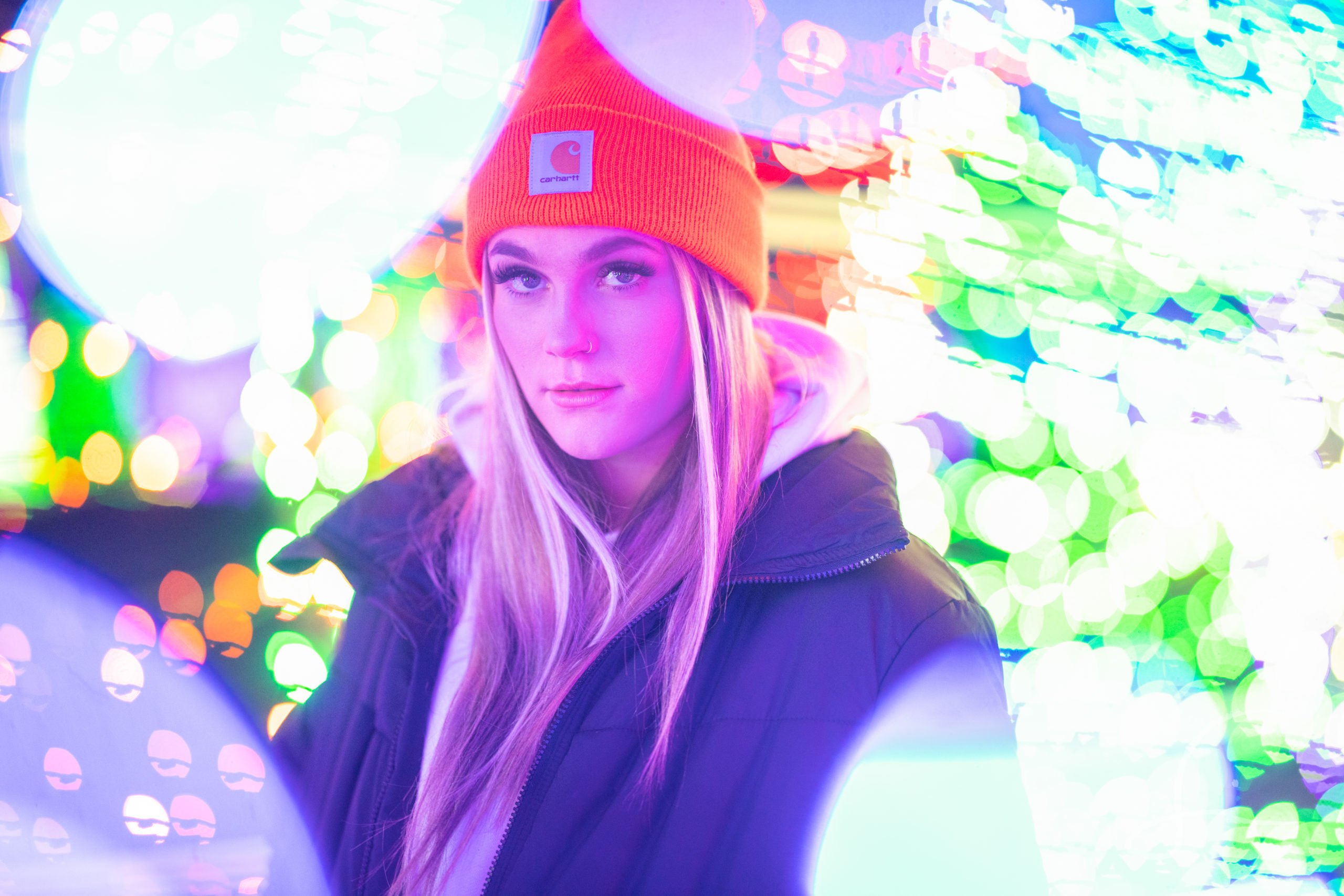Teen girl headshot with twinkle lights