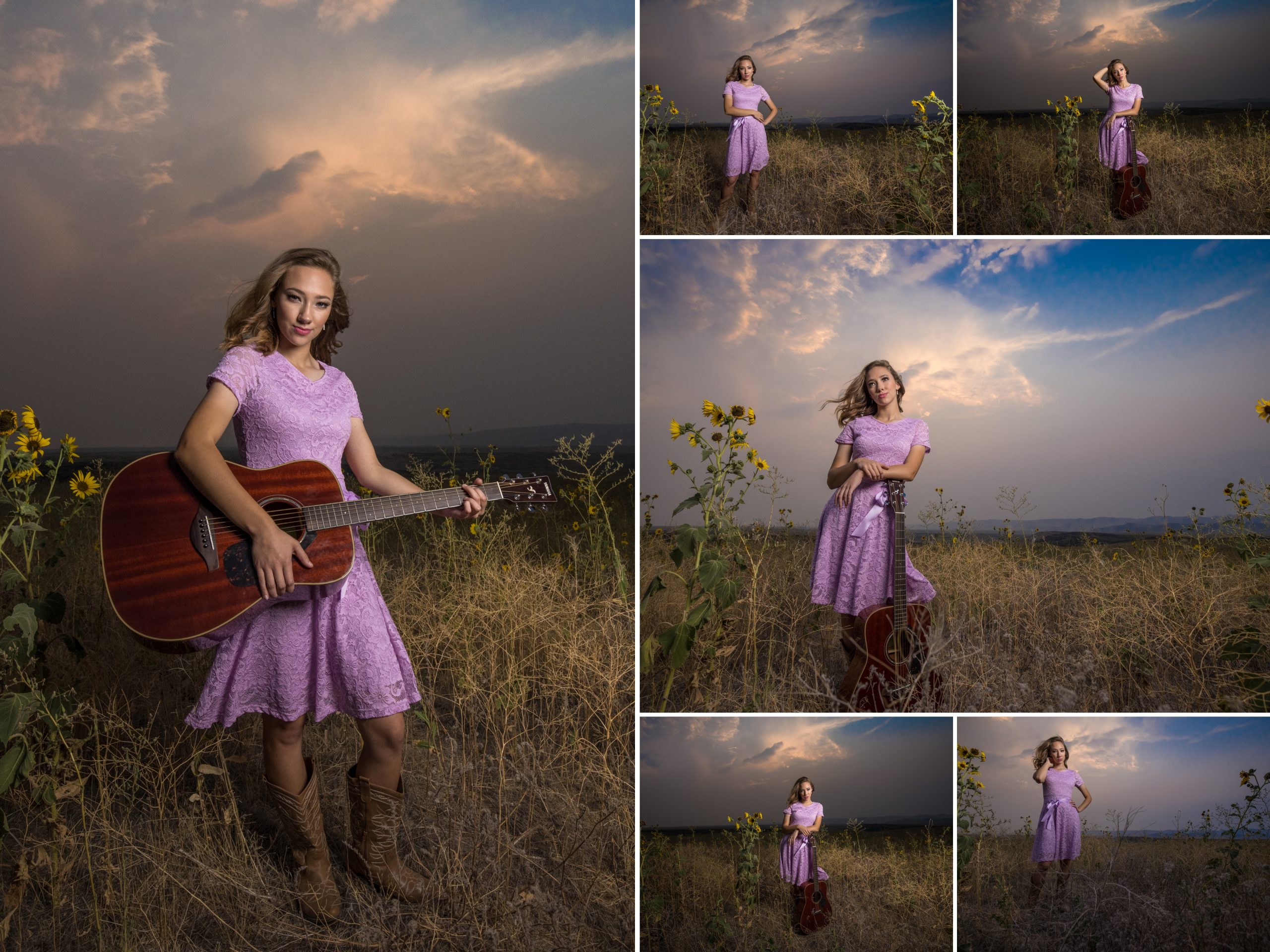 collage of senior pictures at sunset in Idaho's Treasure Valley